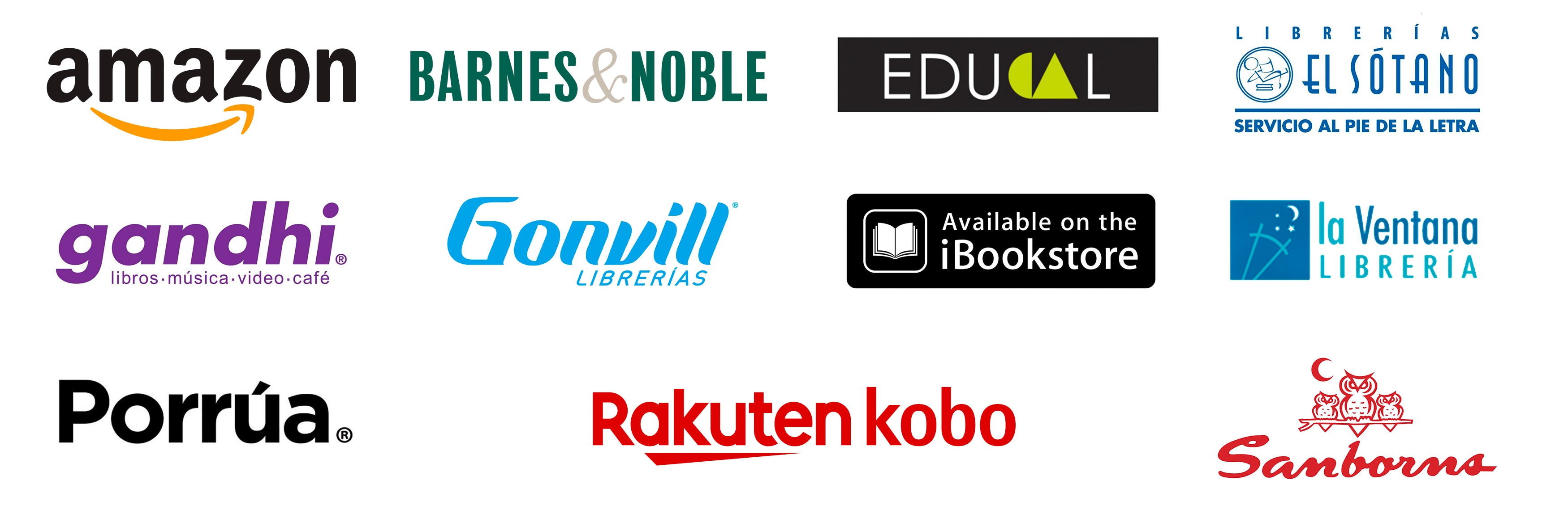 Librerías y distribuidores: Amazon, Barnes & Noble, Gandhi, Porrúa, Sanborns, Rakuten Kobo, iBookstore y más